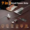 imageTESSAN Small Flat Plug Power Strip with 1 PD20W Retractable USB C Cable 5 ft Ultra Thin Extension Cord with 3 AC Outlets 3 USB Ports 5 ft Slim Plug for Cruise Ship Travel Dorm Home OfficeGray