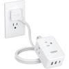 imageTESSAN Small Flat Plug Power Strip with 1 PD20W Retractable USB C Cable 5 ft Ultra Thin Extension Cord with 3 AC Outlets 3 USB Ports 5 ft Slim Plug for Cruise Ship Travel Dorm Home OfficeWhite