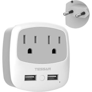 imageTESSAN US to Japan Plug Adapter 2 Prong to 3 Prong Outlet Adapter with Two AC Outlets 2 USB Ports Travel Power Adaptor for USA to Japanese Tokyo Canada Mexico Philippines Peru Colombia Type AGrayType C