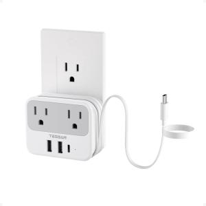 imageTESSAN USB C Charger Block Multi Plug Wall Outlet Extender with USB C Cable Wall Surge Protector with 2 AC Outlets Multiple Plug Adapter for Home Office Dorm Room Kitchen