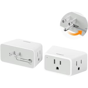 imageTESSAN Multi Plug Wall Outlet 2 Packs 3 Way Foldable Plug Adapter with 3 Outlets Extender Wall Charger Block 1875W Max Travel Essential for Cruise Ship Home Office Dorm RoomGray