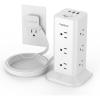 imageTower Power Strip with 6 Feet Extension Cord 8 Outlets 3 USB Chargers 1700 Joules Surge Protection Extension Cord with Multiple Outlets 1875W Office Supplies Dorm Essentials Charging StationWhite