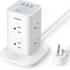 imageTower Power Strip with 6 Feet Extension Cord 8 Outlets 3 USB Chargers 1700 Joules Surge Protection Extension Cord with Multiple Outlets 1875W Office Supplies Dorm Essentials Charging StationWhite 8 Outlets