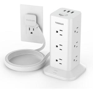 imageTower Power Strip with 6 Feet Extension Cord 8 Outlets 3 USB Chargers 1700 Joules Surge Protection Extension Cord with Multiple Outlets 1875W Office Supplies Dorm Essentials Charging StationWhite