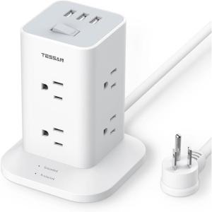 imageTower Power Strip with 6 Feet Extension Cord 8 Outlets 3 USB Chargers 1700 Joules Surge Protection Extension Cord with Multiple Outlets 1875W Office Supplies Dorm Essentials Charging StationWhite 8 Outlets
