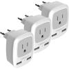 imageTESSAN Type F Plug Adapter 3 Pack Germany France Power Adapter with 2 USB Ports Outlet Adaptor for US to Most of Europe EU Spain Iceland German French Russia Korea Norway GreeceGrayType C
