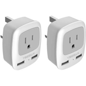 imageTESSAN Type F Plug Adapter 3 Pack Germany France Power Adapter with 2 USB Ports Outlet Adaptor for US to Most of Europe EU Spain Iceland German French Russia Korea Norway GreecegreyType G