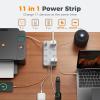 imageTESSAN Flat Plug Extension Cord 6 FT Surge Protector Power Strip with 8 AC Outlets 3 USB 1 USB C 1080 Joules 1875W 15A Multiple Wall Outlet Extender Station for Home Office School DormGray