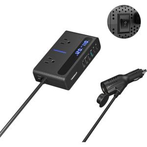 image200W Car Power Inverter TESSAN 12V DC to 110V AC Converter with 2 AC Outlets and 6 USB Ports with 36W USBC Car Charger Adapter PDQC 30 Fast Charging CarEssentials for Camping Road Trip Black65W