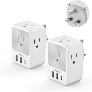 imageTESSAN European Travel Plug Adapter 2 Pack Builtin 20W Retractable USBC Cable Type C Power Adapter with 3 AC Outlets 4 USB Ports for US to Europe EU Italy Spain France Greece Iceland GermanyGrey white Type G
