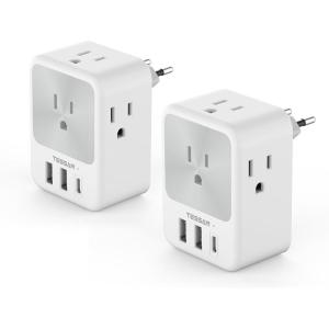 imageTESSAN European Travel Plug Adapter 2 Pack Builtin 20W Retractable USBC Cable Type C Power Adapter with 3 AC Outlets 4 USB Ports for US to Europe EU Italy Spain France Greece Iceland Germanywhite gray Type C