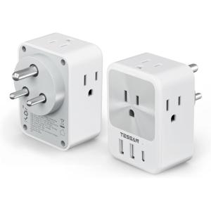 imageTESSAN European Travel Plug Adapter 2 Pack Builtin 20W Retractable USBC Cable Type C Power Adapter with 3 AC Outlets 4 USB Ports for US to Europe EU Italy Spain France Greece Iceland GermanyGrey white Type M