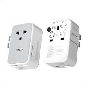 imageTESSAN International Power Adapter PD 25W Ultra Thin Universal Travel Adapter Worldwide Outlet Plug with 2 USB A 2 USB C for US to European UK Australia Ireland Type C G A I BlackGrey White