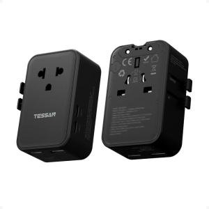 imageTESSAN International Power Adapter PD 25W Ultra Thin Universal Travel Adapter Worldwide Outlet Plug with 2 USB A 2 USB C for US to European UK Australia Ireland Type C G A I BlackBlack