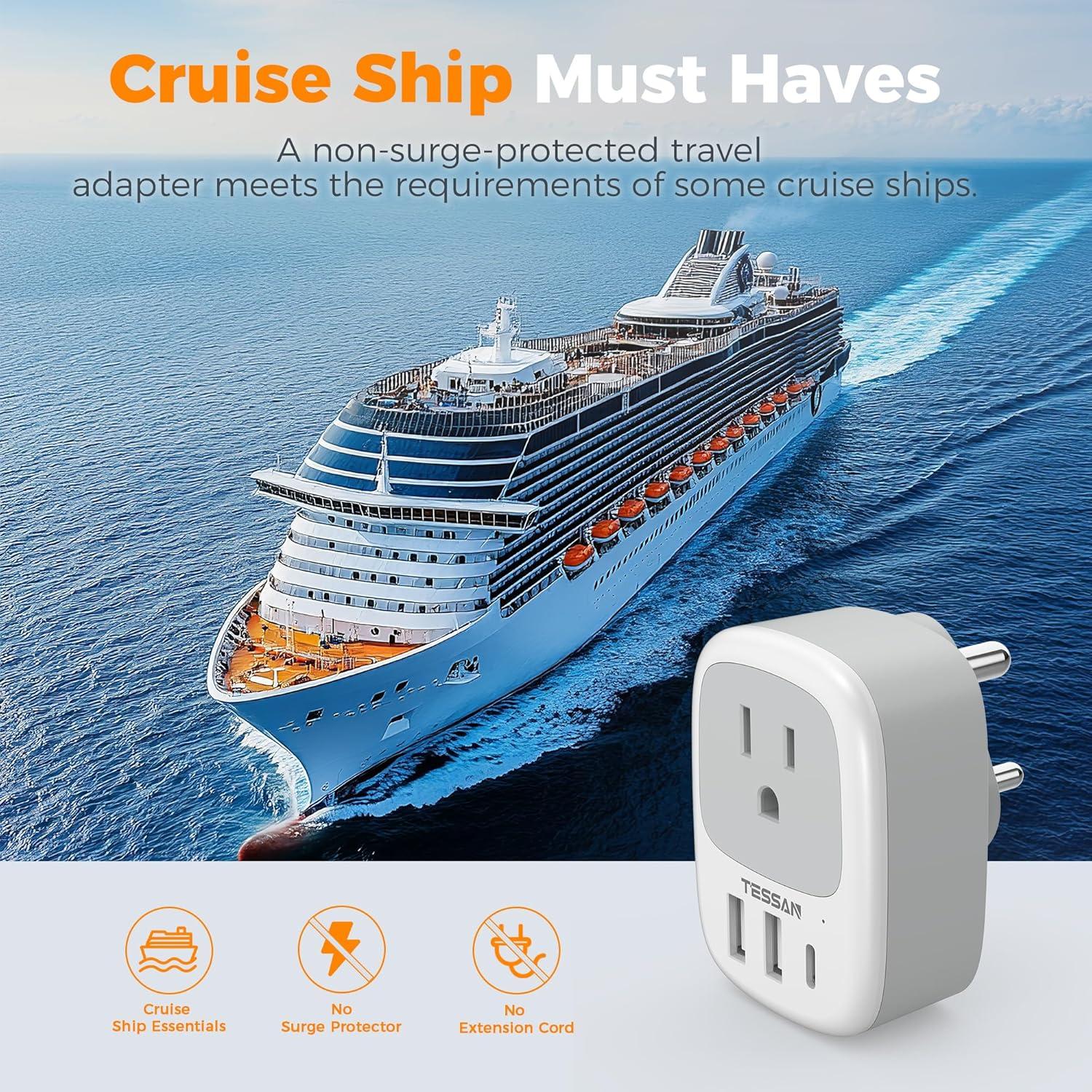 image2 Pack New Zealand Power Adapter TESSAN US to Australia Plug Adapter with 1 Electrical Outlet 3 USB Ports 1 USB C Type I Travel Outlet Adaptor for USA to Australian Argentina China Fiji AUwhite grey  Type D