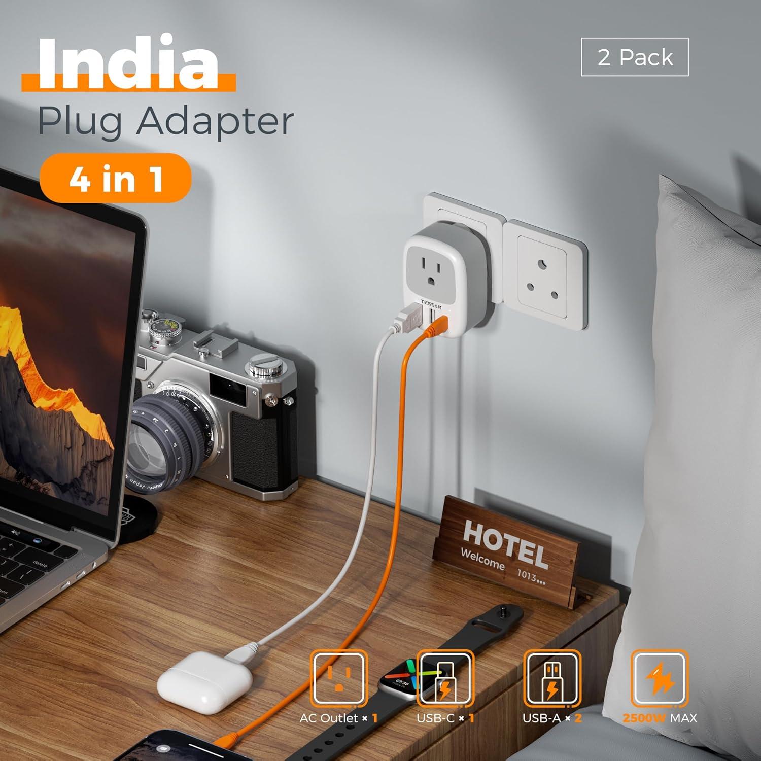 image2 Pack New Zealand Power Adapter TESSAN US to Australia Plug Adapter with 1 Electrical Outlet 3 USB Ports 1 USB C Type I Travel Outlet Adaptor for USA to Australian Argentina China Fiji AUwhite grey  Type D