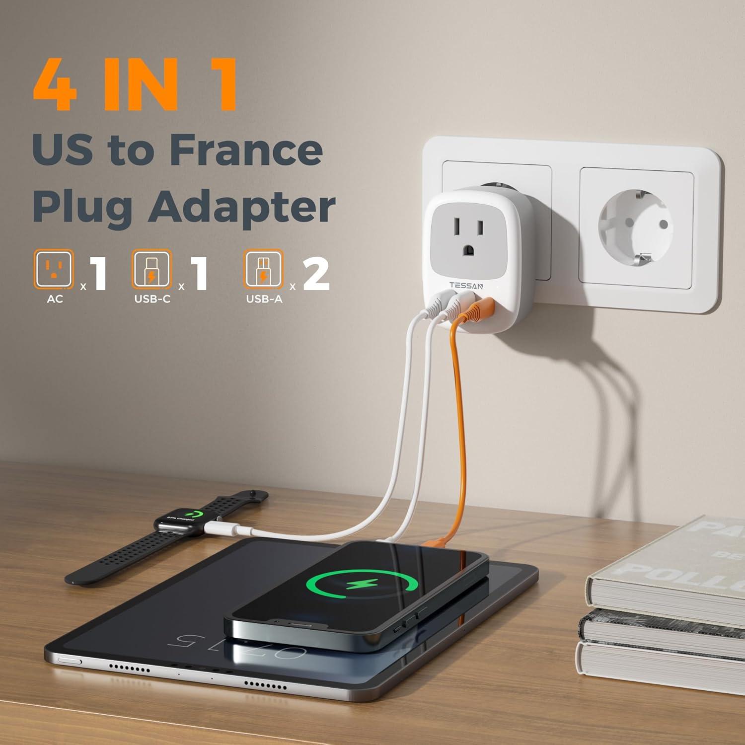 image2 Pack New Zealand Power Adapter TESSAN US to Australia Plug Adapter with 1 Electrical Outlet 3 USB Ports 1 USB C Type I Travel Outlet Adaptor for USA to Australian Argentina China Fiji AUgreywhite