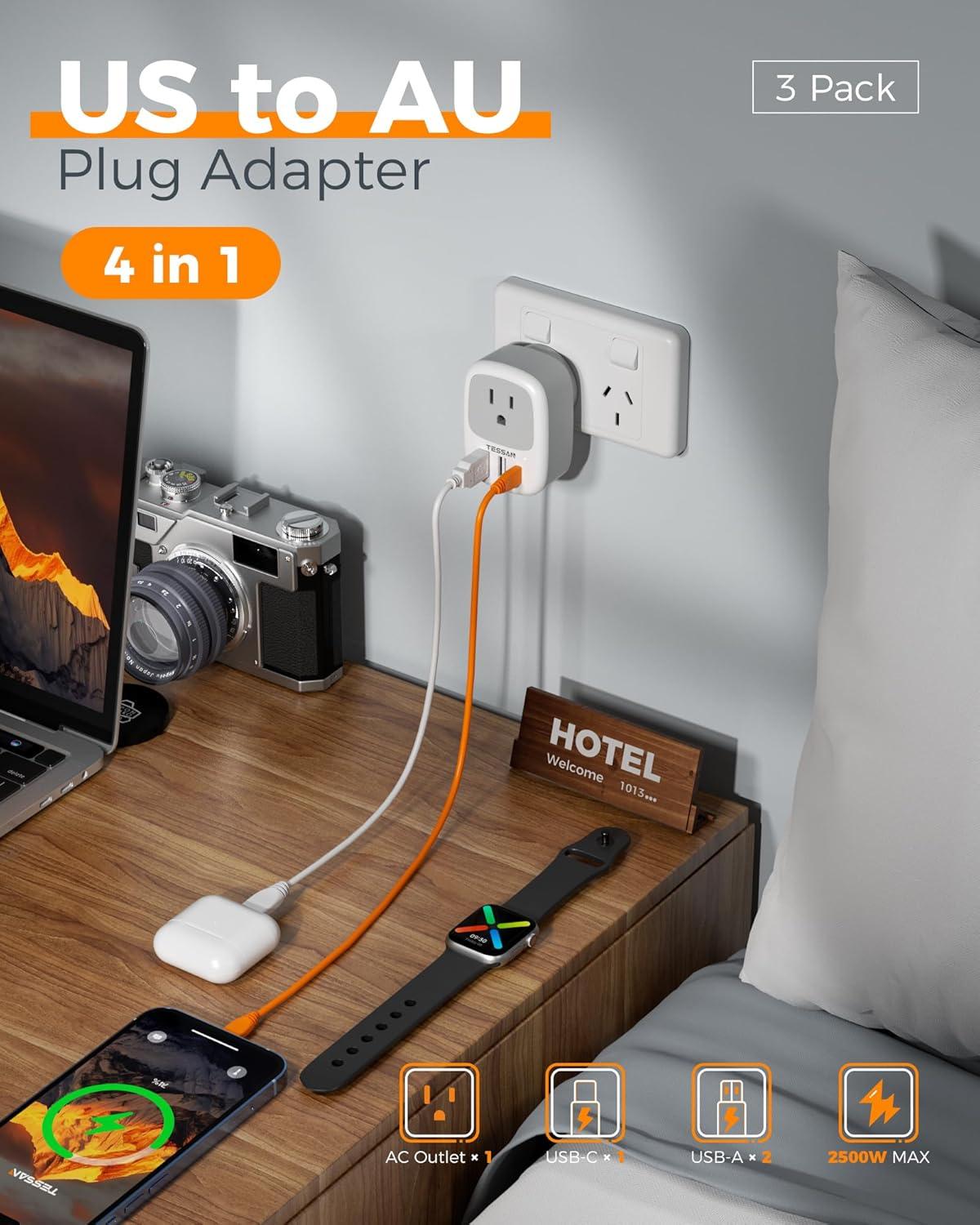 imageUS to India Plug Adapter 3 Pack TESSAN Type D Travel Adapter with 3 USB Ports 1 USB C Power Adaptor for US to India Nepal Maldives Pakistan Bangladesh Sri Lanka Bhutan YemenGreyWhiteType l