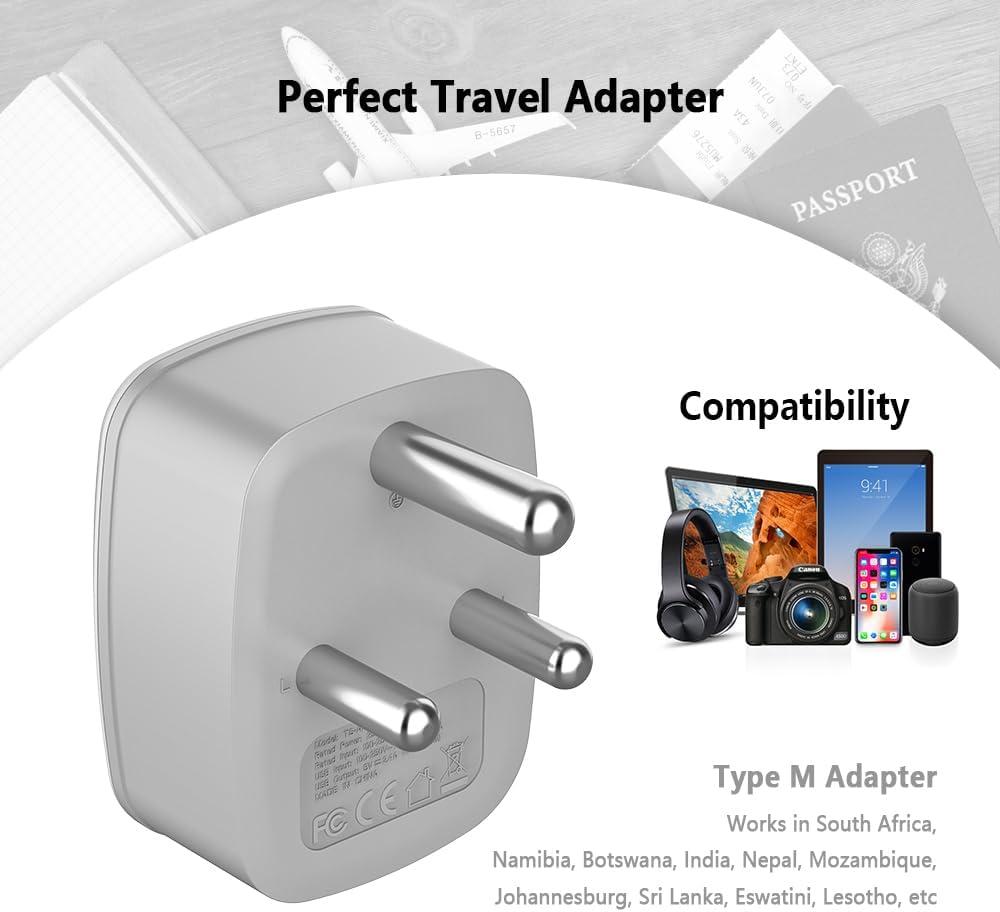 imageUS to India Plug Adapter 3 Pack TESSAN Type D Travel Adapter with 3 USB Ports 1 USB C Power Adaptor for US to India Nepal Maldives Pakistan Bangladesh Sri Lanka Bhutan YemenWhiteGreyType M