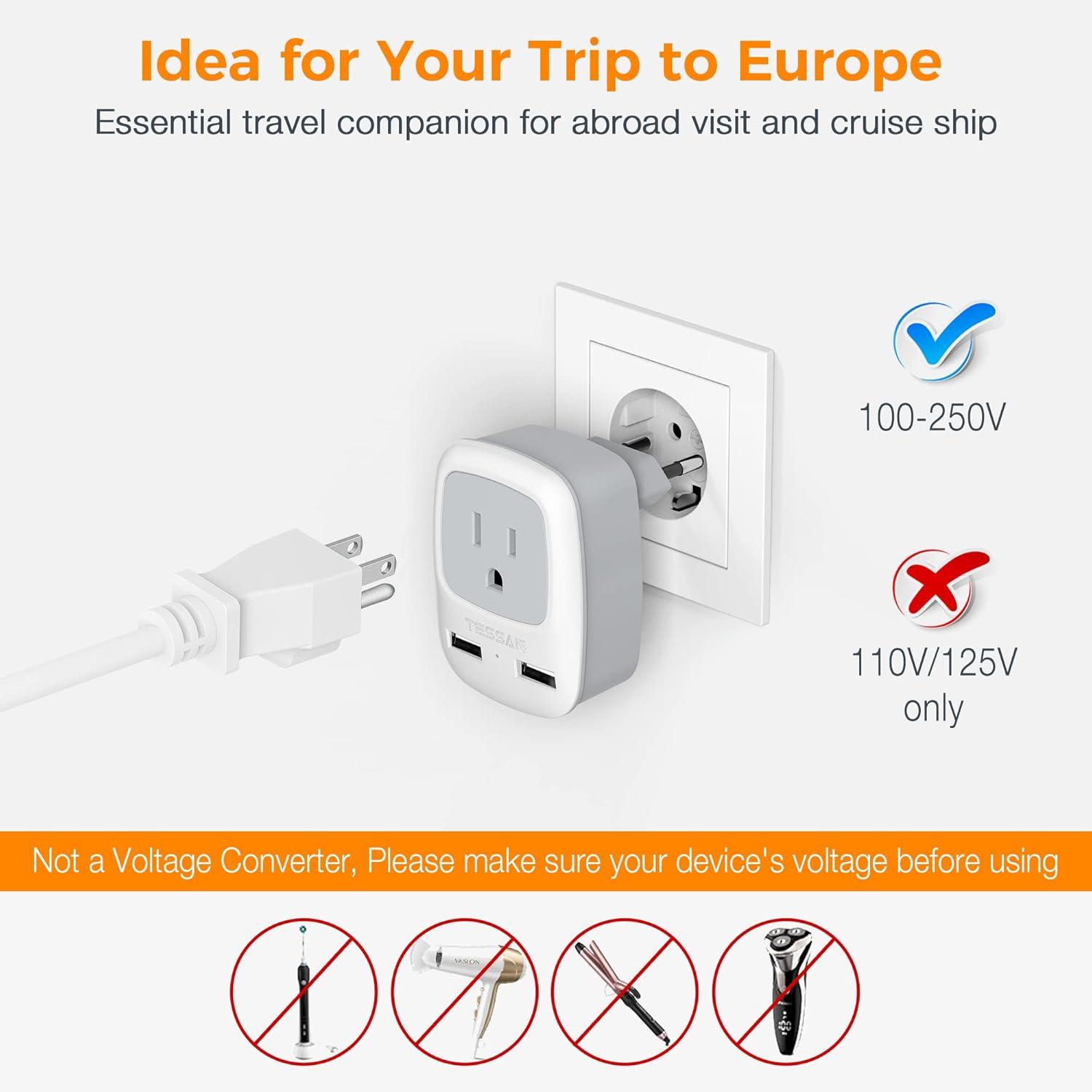 imageUS to India Plug Adapter 3 Pack TESSAN Type D Travel Adapter with 3 USB Ports 1 USB C Power Adaptor for US to India Nepal Maldives Pakistan Bangladesh Sri Lanka Bhutan YemenGrayType C