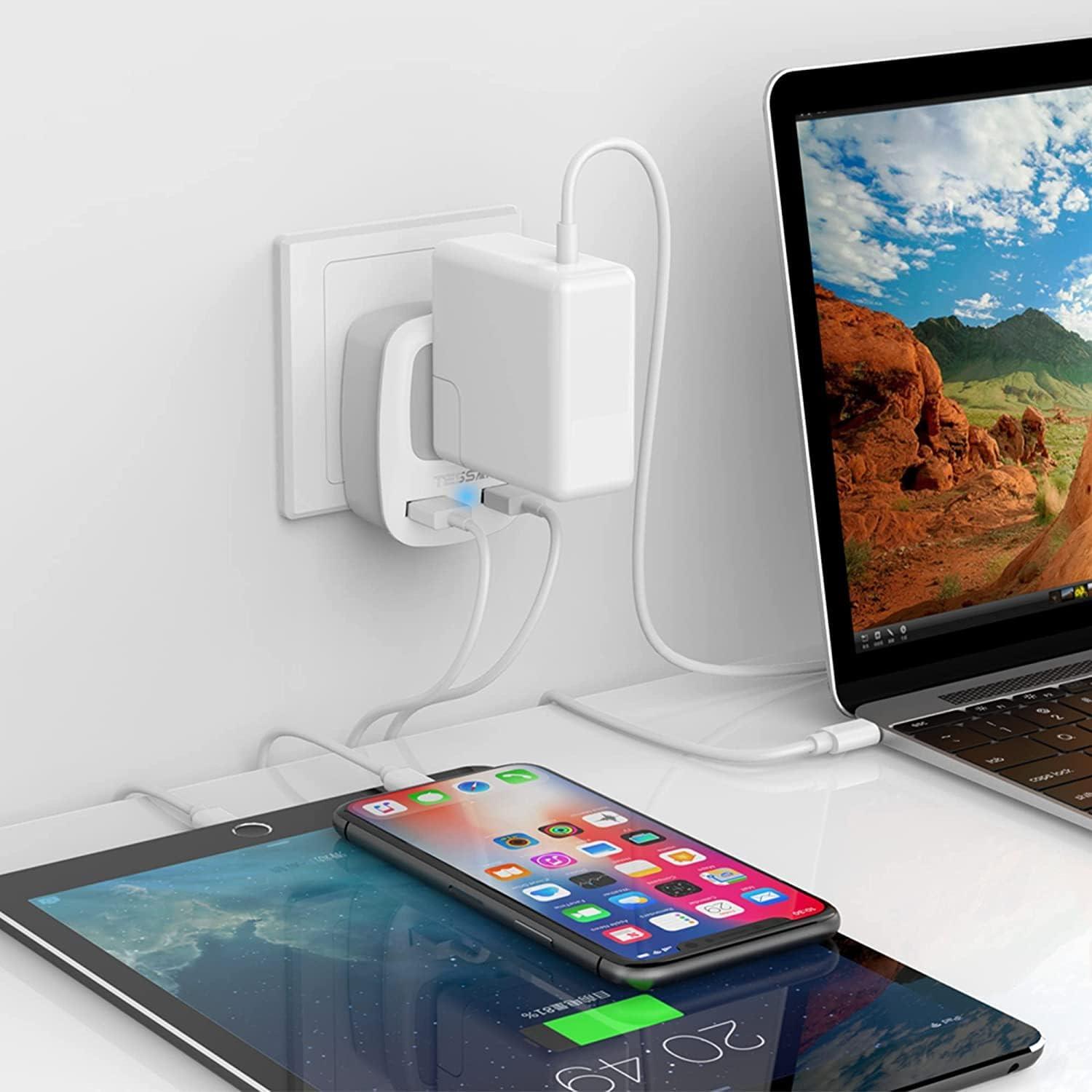 imageUS to India Plug Adapter 3 Pack TESSAN Type D Travel Adapter with 3 USB Ports 1 USB C Power Adaptor for US to India Nepal Maldives Pakistan Bangladesh Sri Lanka Bhutan Yemengrey