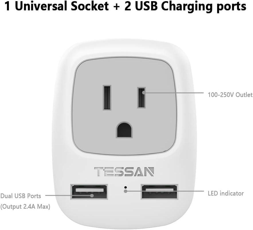 imageUS to India Plug Adapter 3 Pack TESSAN Type D Travel Adapter with 3 USB Ports 1 USB C Power Adaptor for US to India Nepal Maldives Pakistan Bangladesh Sri Lanka Bhutan YemenWhiteGreyType M