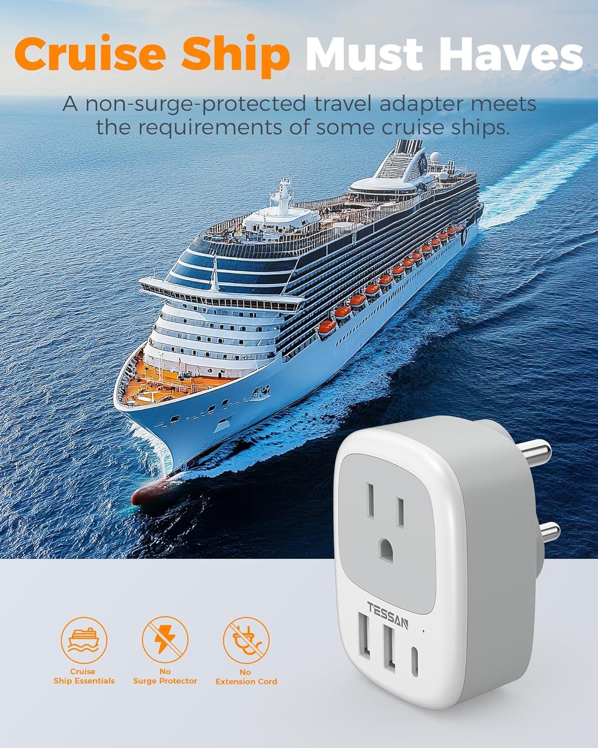 imageUS to India Plug Adapter 3 Pack TESSAN Type D Travel Adapter with 3 USB Ports 1 USB C Power Adaptor for US to India Nepal Maldives Pakistan Bangladesh Sri Lanka Bhutan YemenGreyWhiteType D