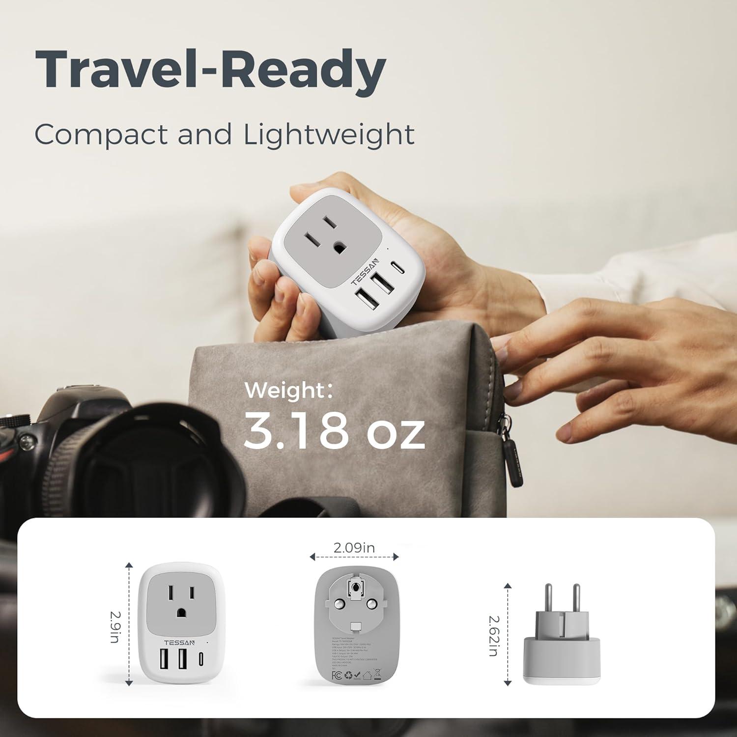 imageUS to India Plug Adapter 3 Pack TESSAN Type D Travel Adapter with 3 USB Ports 1 USB C Power Adaptor for US to India Nepal Maldives Pakistan Bangladesh Sri Lanka Bhutan YemenWhiteGreyType EF