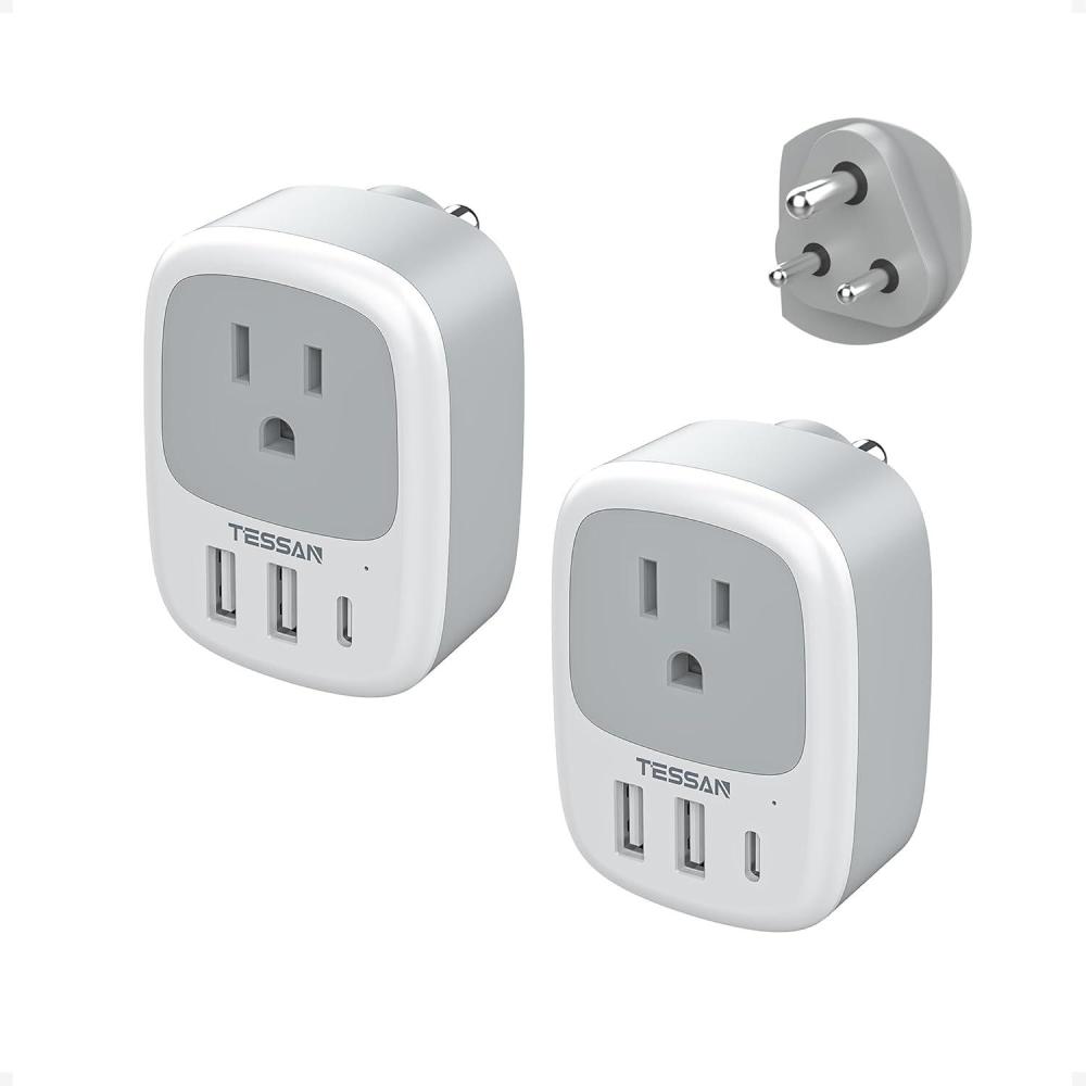 image2 Pack New Zealand Power Adapter TESSAN US to Australia Plug Adapter with 1 Electrical Outlet 3 USB Ports 1 USB C Type I Travel Outlet Adaptor for USA to Australian Argentina China Fiji AUwhite grey  Type D
