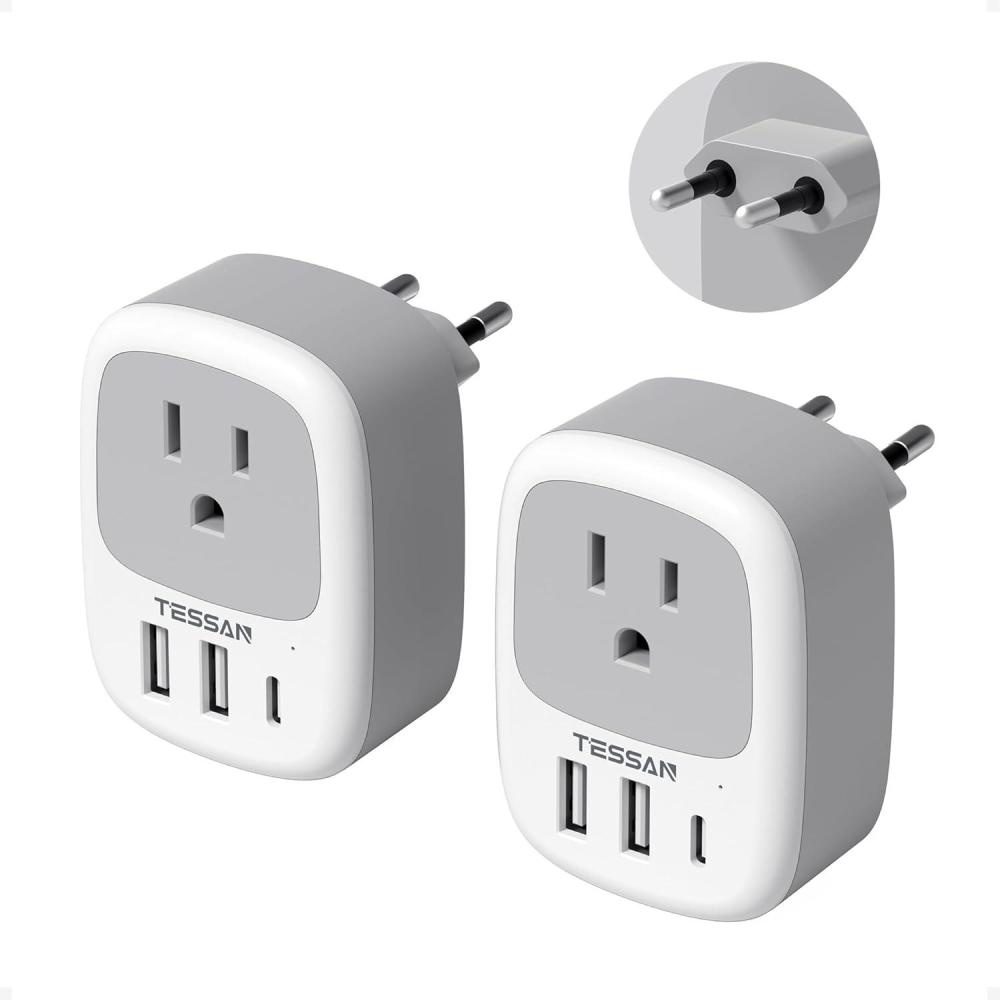 image2 Pack New Zealand Power Adapter TESSAN US to Australia Plug Adapter with 1 Electrical Outlet 3 USB Ports 1 USB C Type I Travel Outlet Adaptor for USA to Australian Argentina China Fiji AUwhite grey  Type C