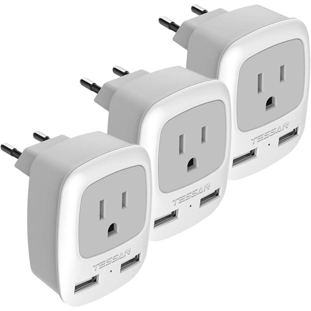 imageUS to India Plug Adapter 3 Pack TESSAN Type D Travel Adapter with 3 USB Ports 1 USB C Power Adaptor for US to India Nepal Maldives Pakistan Bangladesh Sri Lanka Bhutan YemenGrayType C
