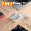 imageTESSAN Surge Protector Power Strip 5 Ft Flat Plug Extension Cord with 4 Outlets 3 USB C Ports 1 USB C900 Joules 1875W 15A Multiple Wall Outlet Extender Suitable for Office Dorm Room EssentialsGrey  Surge Protector