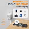 imageTESSAN USB C Charger Block Multi Plug Wall Outlet Extender with 3 USB Retractable USBC Cable 3 Side Multi Port Adapter for Cruise Bathroom Office Dorm Essentials