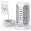 imageTESSAN 15 ft Extension Cord Tower Power Strip 4 Individual Switches with 12 AC Outlets 5 USB Ports 2 USB C Surge Protector Flat Plug Long Extension Cord with Multiple Outlets for Office Dorm