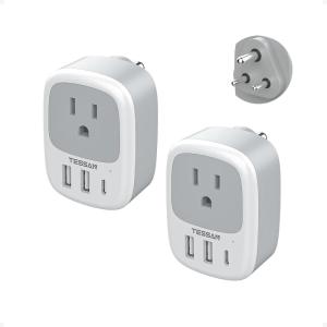 image2 Pack New Zealand Power Adapter TESSAN US to Australia Plug Adapter with 1 Electrical Outlet 3 USB Ports 1 USB C Type I Travel Outlet Adaptor for USA to Australian Argentina China Fiji AUwhite grey  Type D
