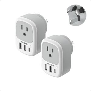 image2 Pack New Zealand Power Adapter TESSAN US to Australia Plug Adapter with 1 Electrical Outlet 3 USB Ports 1 USB C Type I Travel Outlet Adaptor for USA to Australian Argentina China Fiji AUwhite grey  Type I