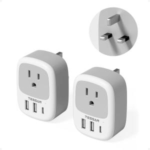 image2 Pack New Zealand Power Adapter TESSAN US to Australia Plug Adapter with 1 Electrical Outlet 3 USB Ports 1 USB C Type I Travel Outlet Adaptor for USA to Australian Argentina China Fiji AUwhite grey  Type G