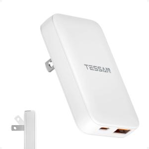 imageFlat Wall Charger USB C PD 45W TESSAN Flat USB Wall Plug Foldable Outlet Adapter Fast Charging Block Ultra Slim Charger Compatible with iPhone 171615 Series and Samsung Galaxy Models TravelUSBA  USBC  PD65W