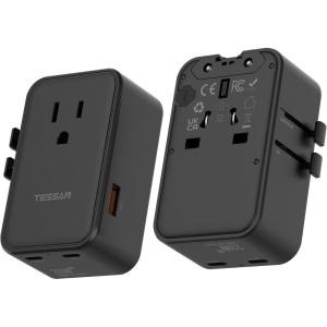 imageTESSAN 20W International Power Adapter Ultra Slim Universal Travel Adapter with 2 USBC 1 USBA Travel Adaptor Worldwide Plug for US to European UK Spain England New Zealand Type C G A I BlackBlack