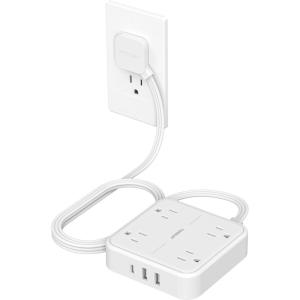 imageTESSAN Surge Protector Power Strip 5 Ft Flat Plug Extension Cord with 4 Outlets 3 USB C Ports 1 USB C900 Joules 1875W 15A Multiple Wall Outlet Extender Suitable for Office Dorm Room EssentialsWhite  Surge Protector