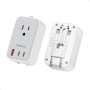 imageTESSAN Universal Travel Adapter PD 20W Ultra Thin International Power Adapter with 2 USB C 1 USB A WhiteType C G I AGrey