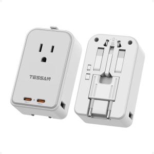 imageTESSAN Universal Travel Adapter PD 45W Ultra Thin International Power Adapter Fast Charger Worldwide Plug Adaptor with 2 USB C 2 USB A to European UK Italy Spain New Zealand Type C G A I 1 Pack