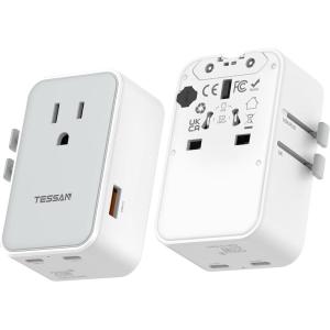 imageUniversal Travel Adapter 20W TESSAN Ultra Slim International Power Adapter with 2 USBC 1 USBA Travel Plug Adaptor Worldwide for US to European UK Spain Italy England New Zealand Type C G A I
