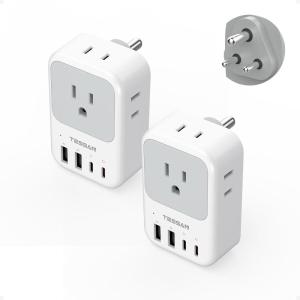 imageTESSAN Type F Plug Adapter 2 Pack PD 20W South Korea Outlet Adapter with 4 AC Outlets 4 USB Ports 2 USB C Type E Power Adaptor for US to Europe Spain Germany France Iceland Greece Russia NorwayType D  India Maldives