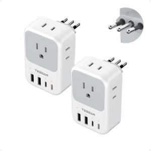 imageTESSAN Type F Plug Adapter 2 Pack PD 20W South Korea Outlet Adapter with 4 AC Outlets 4 USB Ports 2 USB C Type E Power Adaptor for US to Europe Spain Germany France Iceland Greece Russia NorwayType L  Italy Chile