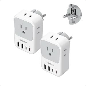 imageTESSAN Type F Plug Adapter 2 Pack PD 20W South Korea Outlet Adapter with 4 AC Outlets 4 USB Ports 2 USB C Type E Power Adaptor for US to Europe Spain Germany France Iceland Greece Russia NorwayType EFGermany France