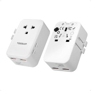 imageTESSAN Universal Travel Adapter PD 25W International Power Adapter Ultral Thin Universal Adapter with 2 USB A 2 USB C for US to European UK Australia IrelandType C G A I White