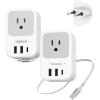 imageEuropean Travel Plug Adapter 2 Pack Builtin 20W Retractable USBC Cable PD 20W TESSAN Type C Power Adapter with 3 AC Outlets 4 USB Ports for US to Europe Italy Spain France Greece Iceland Germany