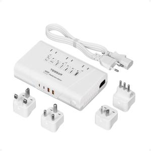 imageTESSAN 600W Pure Sine Wave 220V to 110V Voltage Converter US to Europe Universal Travel Adapter with 4 USB Ports PD 35W QC 30W EUUKAUITIndia Plug Adaptor Step Down Transformer Power Converters