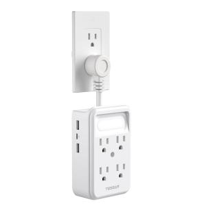 imageTESSAN Multi Plug Wall Outlet 6 AC Outlet Extender with 3 USB Ports 2A1C and Night Light 3Sided Multiple Wall Plug ExpanderCharging Station for Cruise Travel Home Office Dorm Room Essentials
